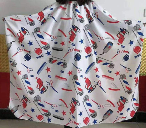 Hair Cut Coloring Cape (White With Red and Blue Pictures)